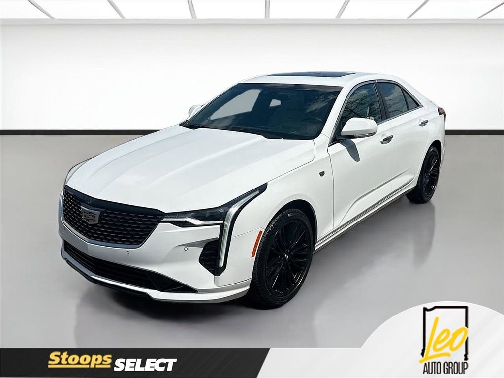 2023 Cadillac CT4 Premium Luxury in Summit White — front three-quarter view