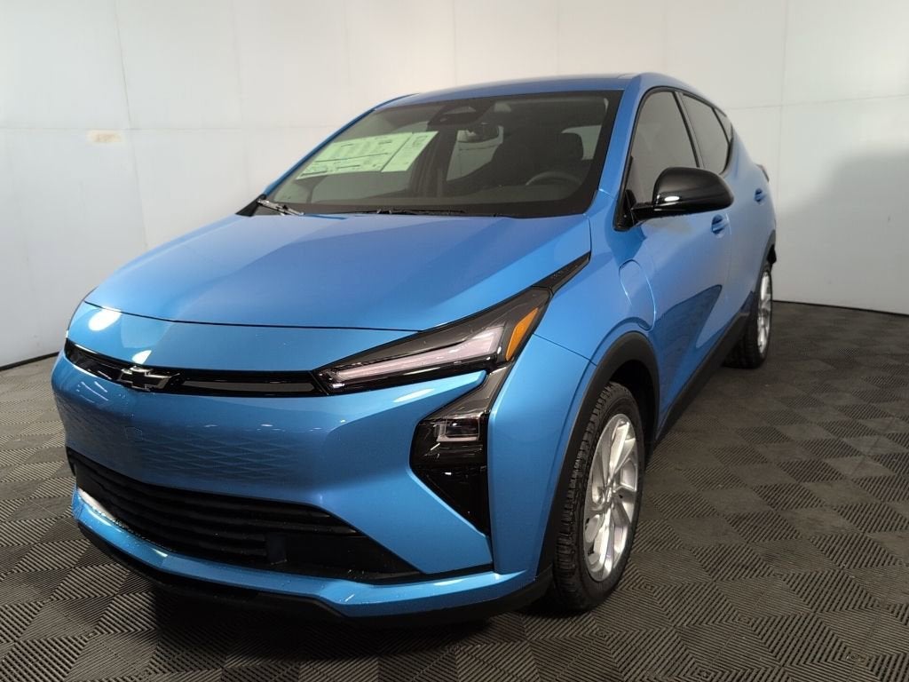 2027 Chevrolet Bolt LT in Marina Blue Metallic — front three-quarter view