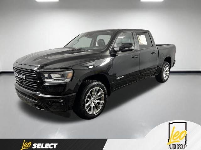 2023 RAM 1500 Laramie Crew Cab 4x4 5'7' Box in Diamond Black Crystal Pearlcoat — front three-quarter view