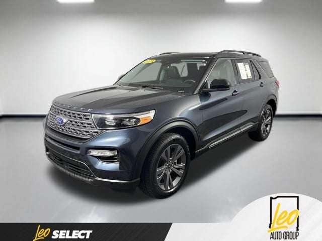 2023 Ford Explorer XLT in Blue Metallic — front three-quarter view
