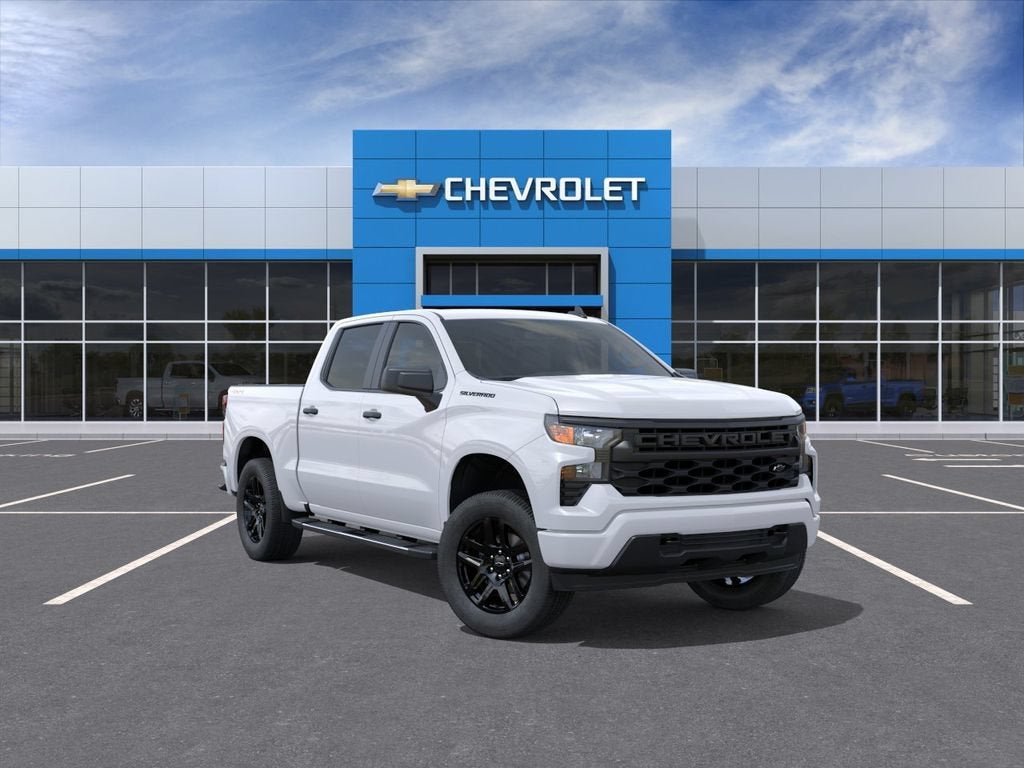 2026 Chevrolet Silverado 1500 Custom in Summit White — front three-quarter view